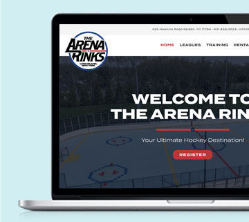 The Arena Rinks hockey facility website designed by Lighthaus Design