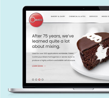 Oakes mixing equipment website designed by Lighthaus Design